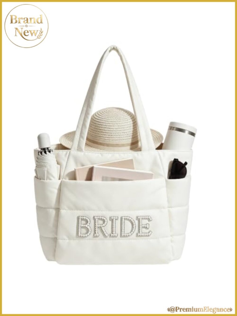 Bride Puffer Tote Bag, Bridal Shower Gift, Lightweight Nylon Shoulder Bag